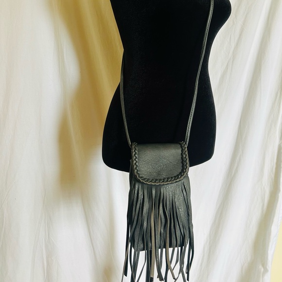 Black Leather Crossbody Bag with Leather Fringe - Picture 6 of 6